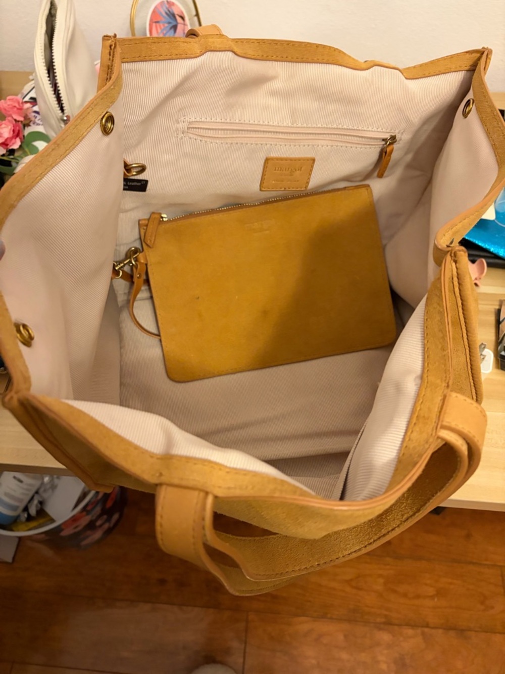 margot Ochre Suede Tote Bag - Picture 3 of 5